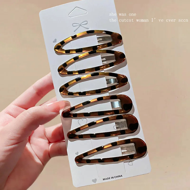 6pcs/pack Geometric Leopard Solid Snap Hairpins Fashion Alloy Bobby Pins Water-drop Oval detail view