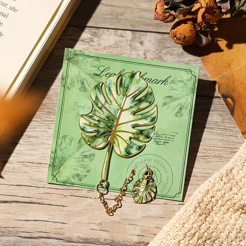 1 Pcs Vintage Leaf Bookmark With Metal Pendant Reading Accessory Gift for Book Love additional angle