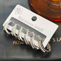 ANENJERY 316L Stainless Steel Hollow Circular Zircon Earrings For Women Men Fashion P alternate view