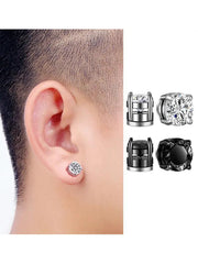 Mens Fashionable Clip On Earrings Set | Non Piercing Magnet Zircon Stainless Steel detail view