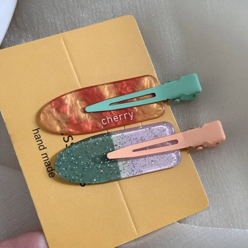 2pcs Candy Color Fruit Side Clips No Crease Seamless Acrylic Hairpins Barrettes Broken Hair Fixed Clips Girls Hair Accessories