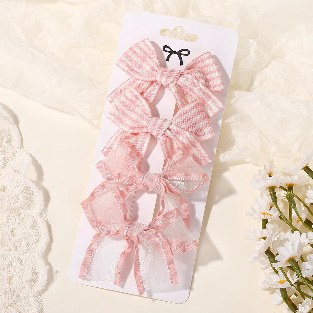 4Pcs/Set Sweet Hair Bows Hair Clip Children Lovely Bowknot Hair Pins for Baby Girls Hair Accessories Print Hollow Hairgripe Gift