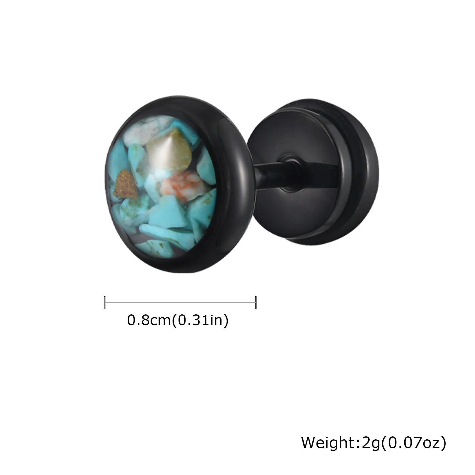 Natural Stone Stud Earrings for Men Boys,Stainless Steel Plated Round Small Earring,S alternate view