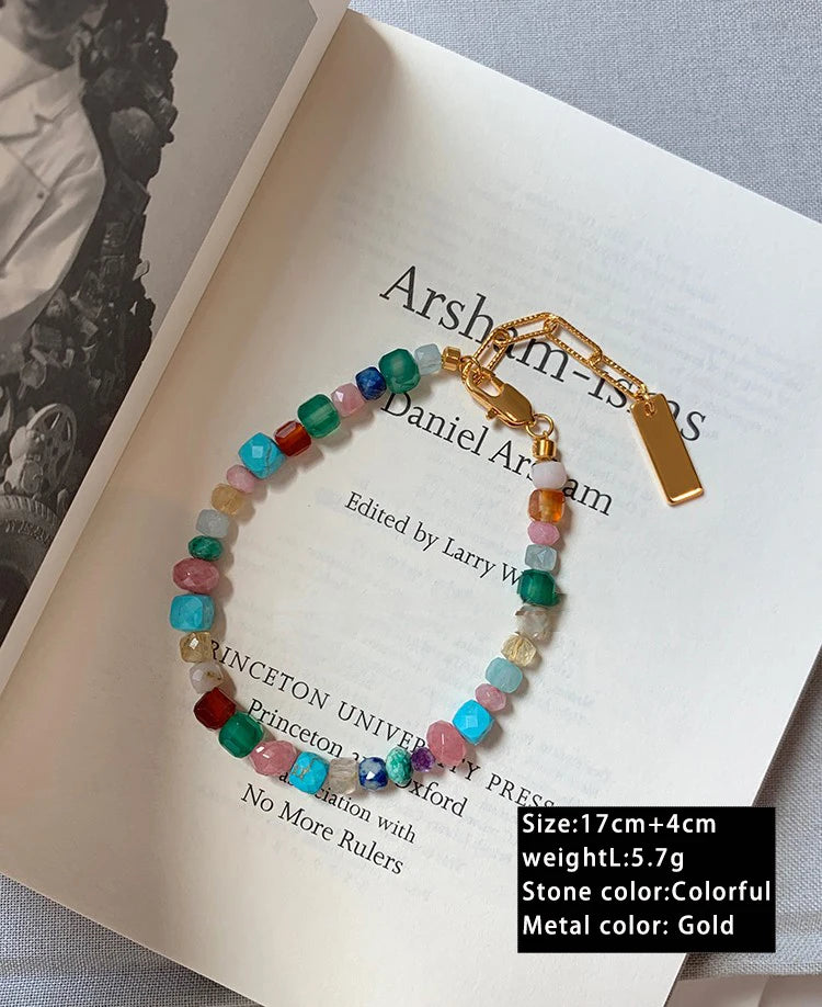 Imitate Colorful Natural Stone Beaded Necklace | Women's Sweet Fashion Jewelry Set with detail view