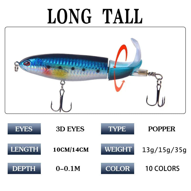 1 Pcs 10cm/14cm Topwater Fishing Lure Whopper Popper Artificial Bait Hard Plopper Soft close-up view