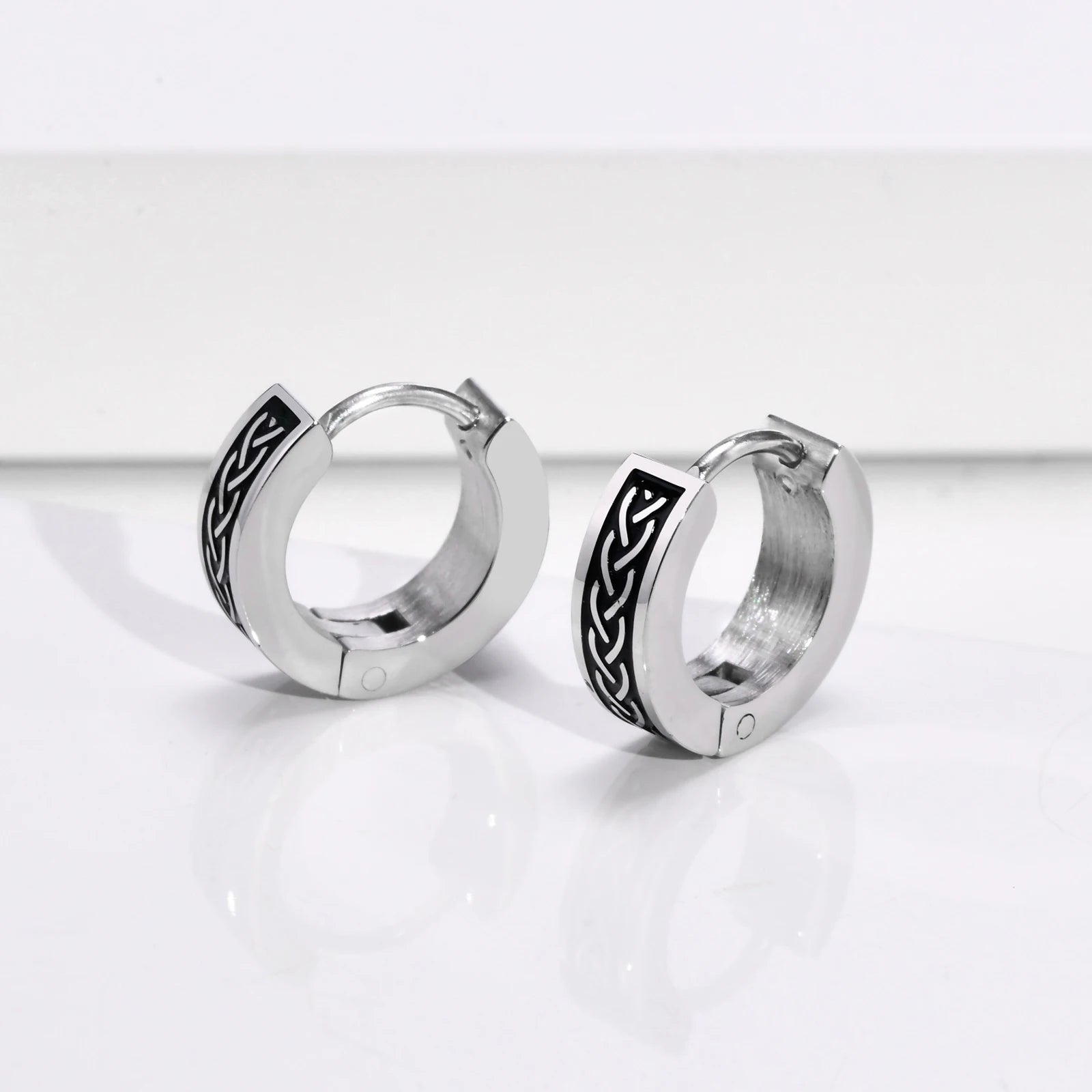 Mens Celtic Knot Hoop Earrings | Hypoallergenic Stainless Steel Huggie Earrings lifestyle view