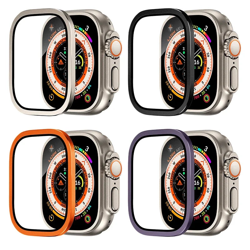 Metal Aluminum Alloy Case for Apple Watch Ultra 3 49mm Screen Scratch-proof Protective Cover Frame+HD Tempered Glass Film Shell