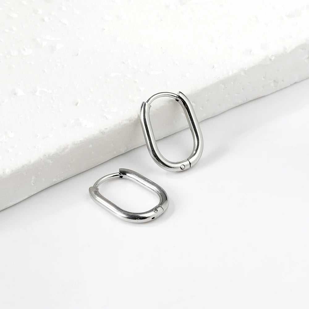 LUXUSTEEL Golden Plated Geometric Oval Hoop Earrings | Unisex Fashion Earrings lifestyle view