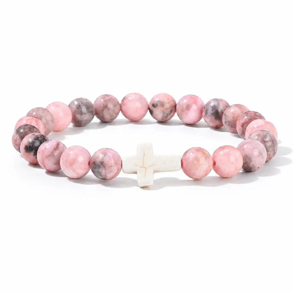 Prayer Men Natural Stone Wood Beads Rosary Hematite Cross Bracelets Onyx Meditation B alternate view