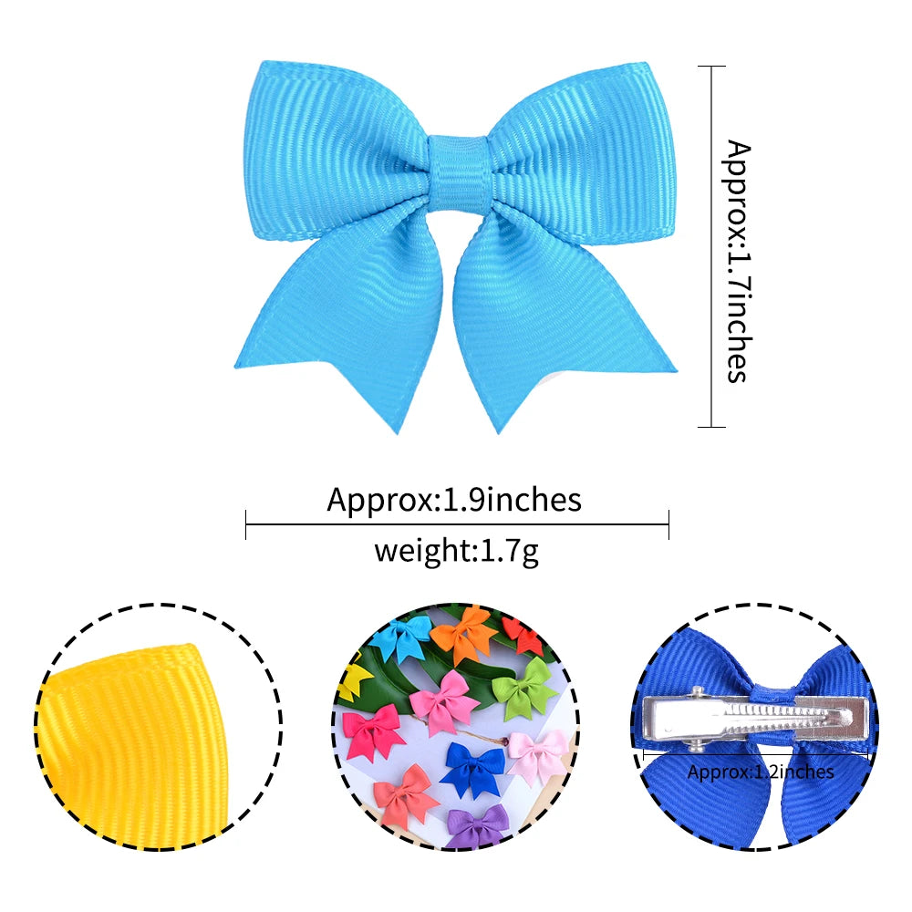10Pcs/Set Solid Color Kids Bows Hair Clips for Baby Girls Handmade Ribbon Bowknot Hairpi detail view