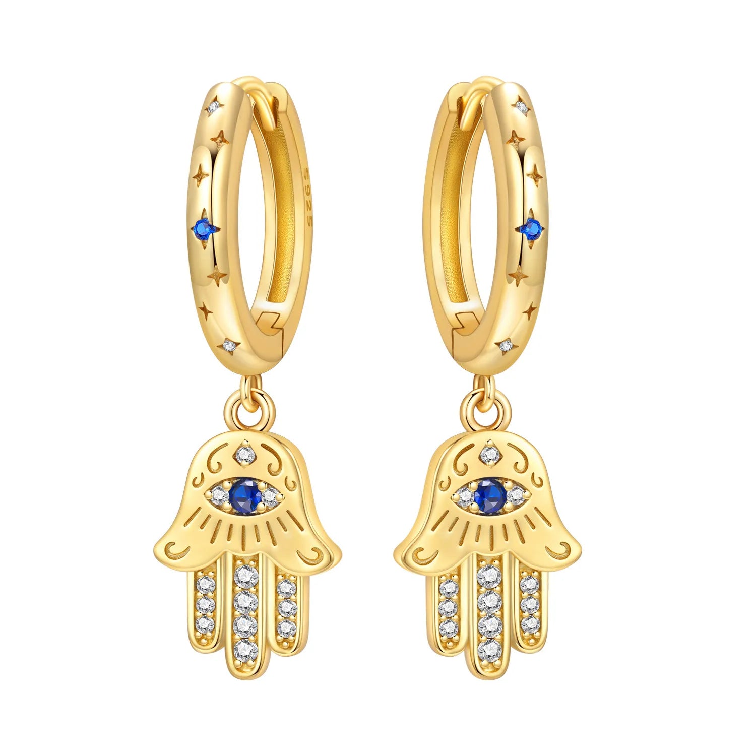 Original 925 Sterling Silver Planet Starlight Earrings Fashion 18K Gold Hoop Earring f close-up view
