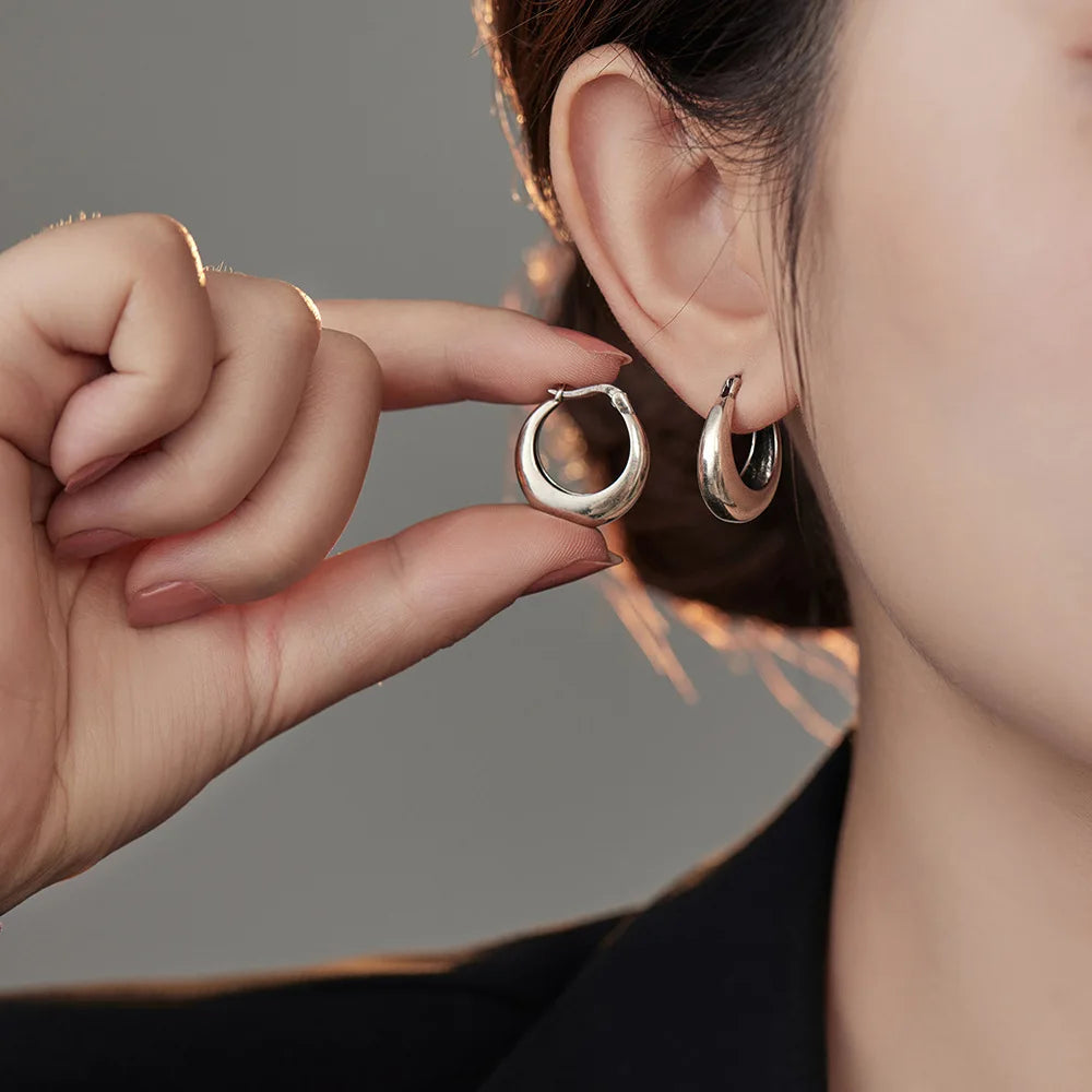 LiHong Real 925 Sterling Silver Smooth Vintage Earring High-quality U Shape Hoop Earr alternate view