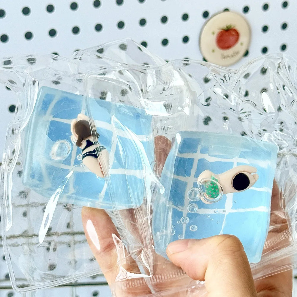 1pc Swimming Pool Squeeze Toys Maltose Stress Relief Slow Rebound Fidget Toy Mochi Squ close-up view