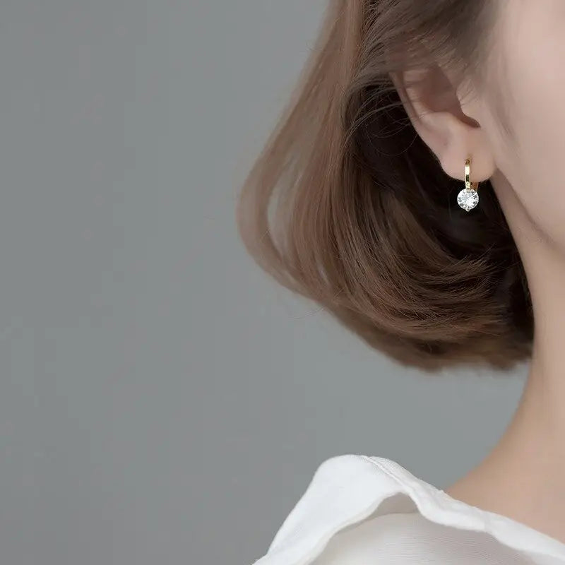 925 Silver Needle Simple Shiny Zircon Earrings Gold Plating Jewelry Crystal Stud Earrings Women