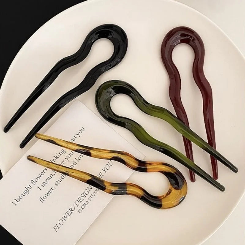 U-shaped Female Hairpin Mineral Patterned Meatballs Hairpin Vintage Chinese lifestyle view