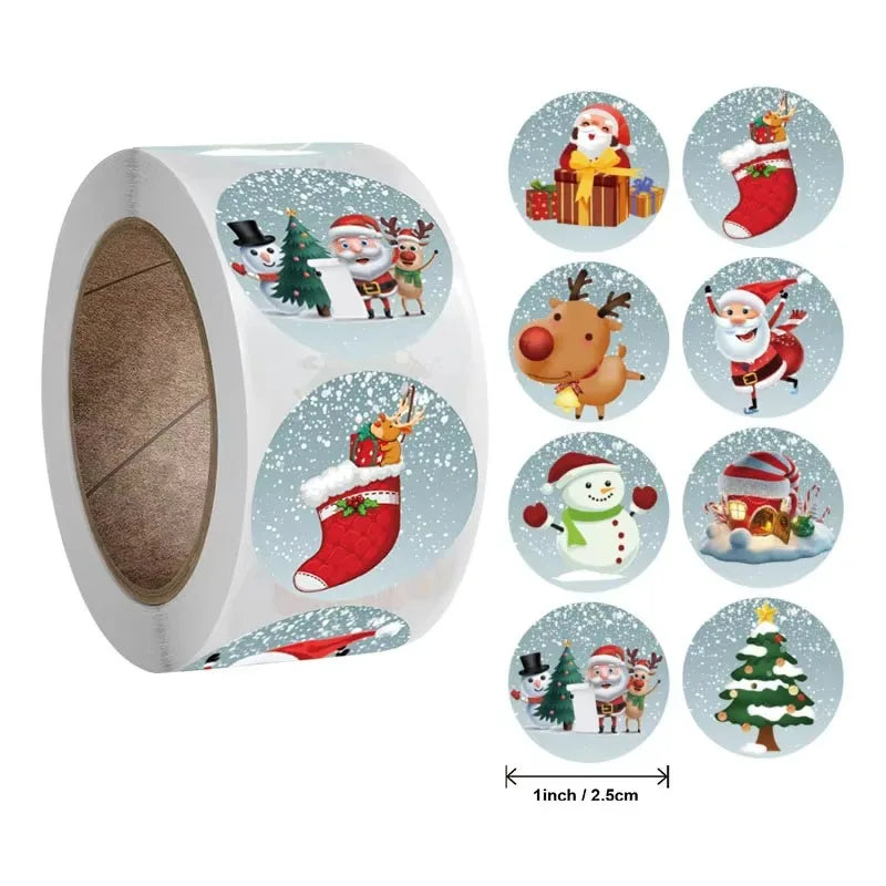Merry Christmas Stickers | Round Roll Sticker Pack for Gift Wrapping and DIY Crafts detail view
