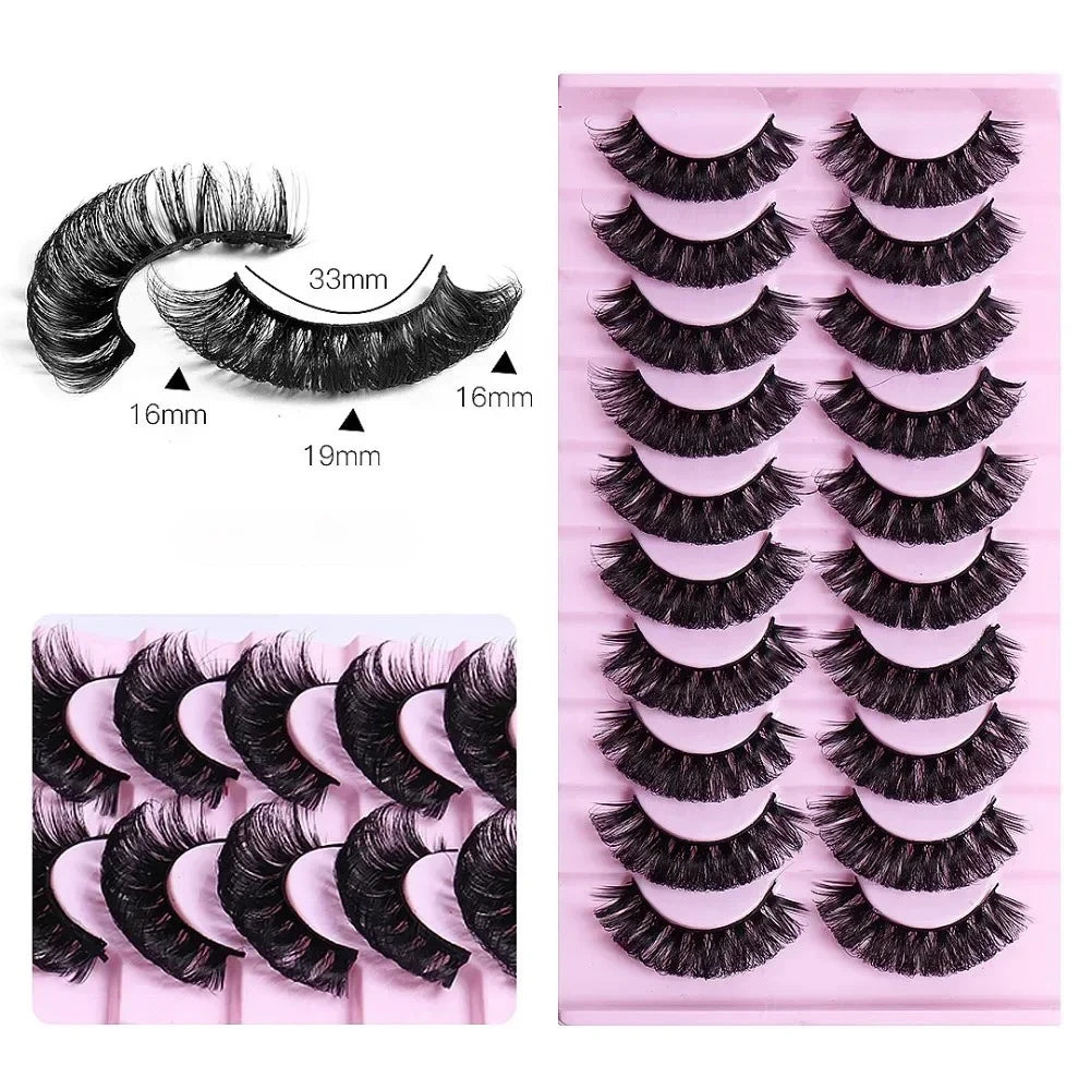 10 Pairs D Curl False Eyelashes Russian Volume Strip Lashes Fluffy Thick Wispy Fake additional angle
