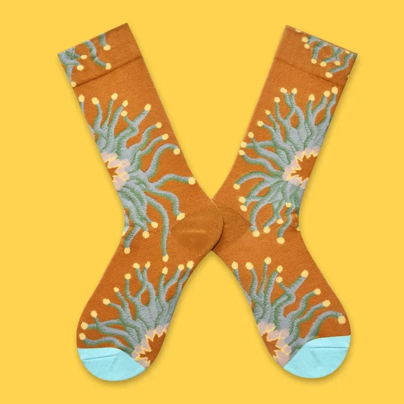 1 Pair Canvas Lattice Plant Art Funny Socks Women Novelty Abstract Cute Socks Women Ja close-up view