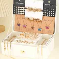 104 Pcs/Set Fashion Metal Pearl Zircon Earrings Butterfly Necklaces Bracelets Rings C alternate view