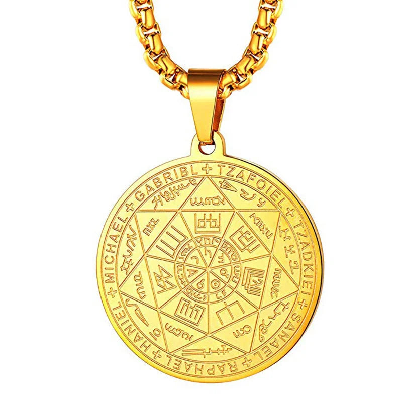 Seven Archangels Amulet Stainless Steel Necklace | Seal of Solomon Talisman Pendant lifestyle view
