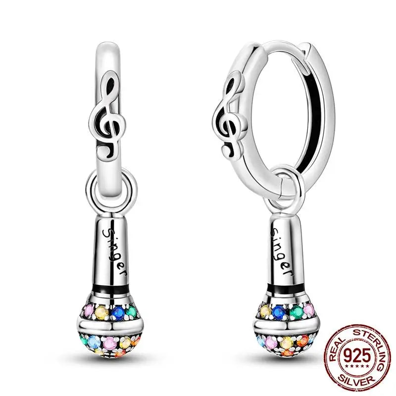 Luminous Shell Women Earrings Original 925 Sterling Silver Pave CZ Star Moon Hoop Ear alternate view