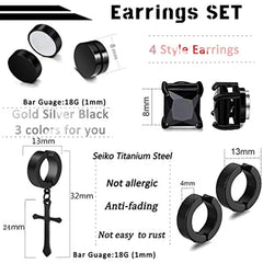 1/6 Pairs Stainless Steel Cross Pendant Clip Earring Non Piercing Fake Hoop Stud Earr alternate view