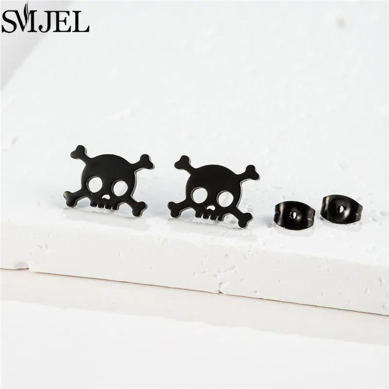 Punk Halloween Earring Black Stainless Steel Ghost Pirate Skull Stud Earrings Women additional angle