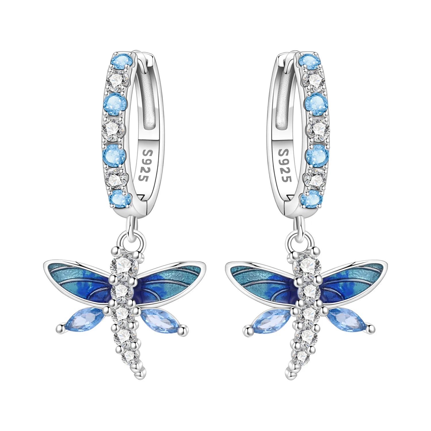 PANPOKI Original 925 Sterling Silver Double Butterfly Insect Earrings Women Hoop Earri close-up view