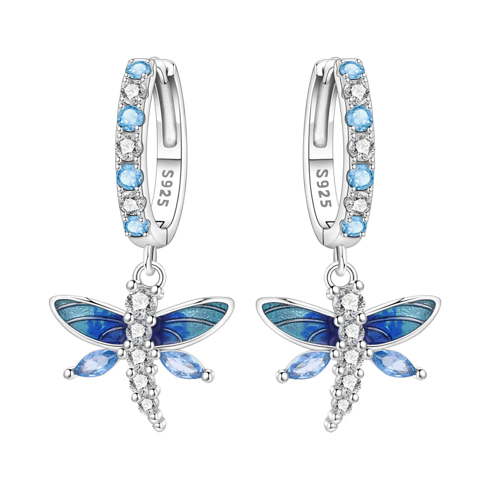PANPOKI Original 925 Sterling Silver Purple Butterfly Insect Earrings Women Hoop Earri close-up view