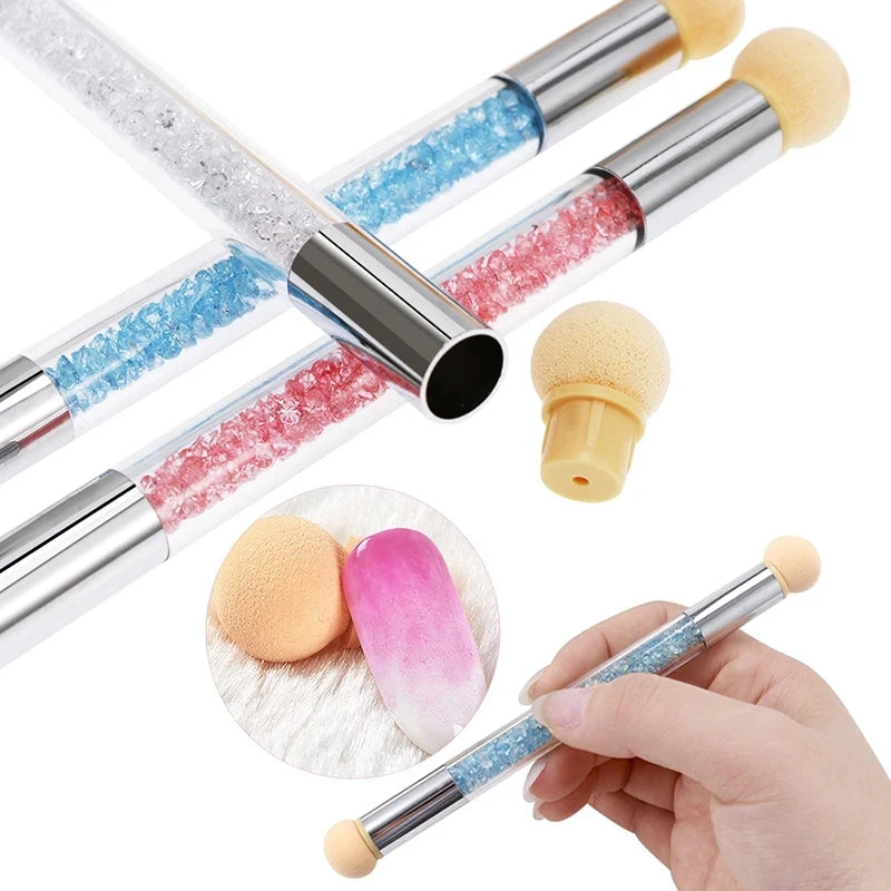 Double-ended Gradient Shading Pen Dotting Brush Head Sponge Rhinestone Handle Nail Art P detail view