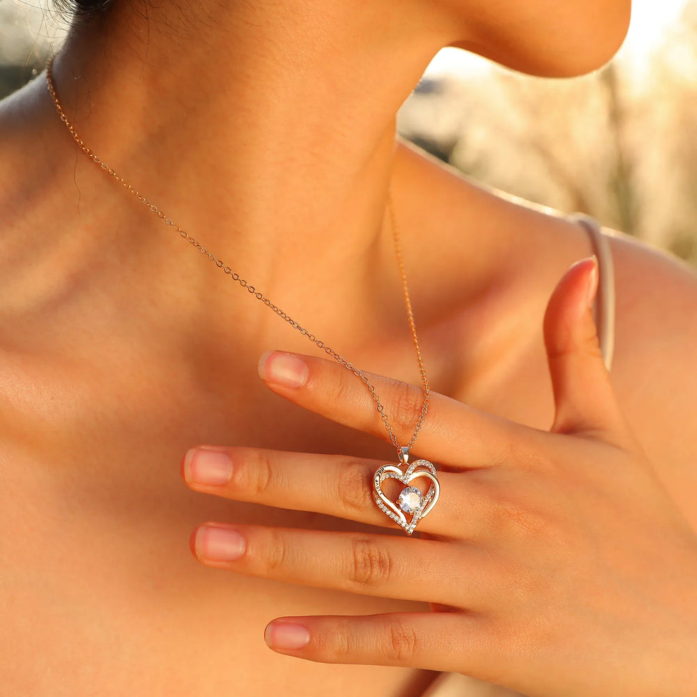 Vnox Heart Necklace for Women, Birthstone Heart I Love You Jewelry Necklaces for Mom Gir detail view