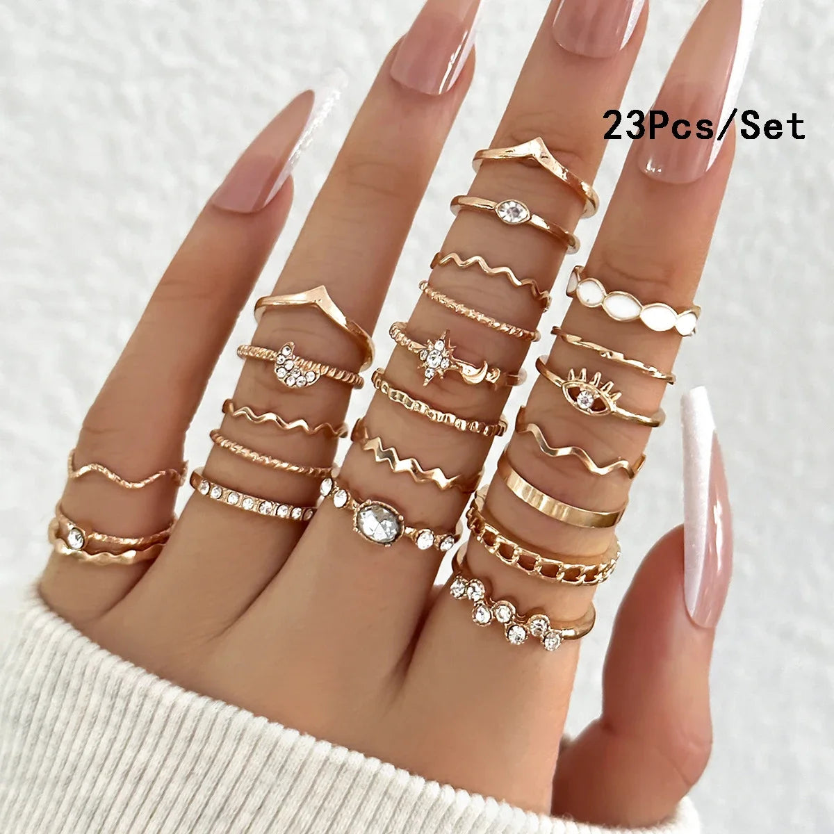 30Pcs Bohemian Geometric Knuckle Rings Set For Women Gold Silver Color Finger Ring Gi lifestyle view