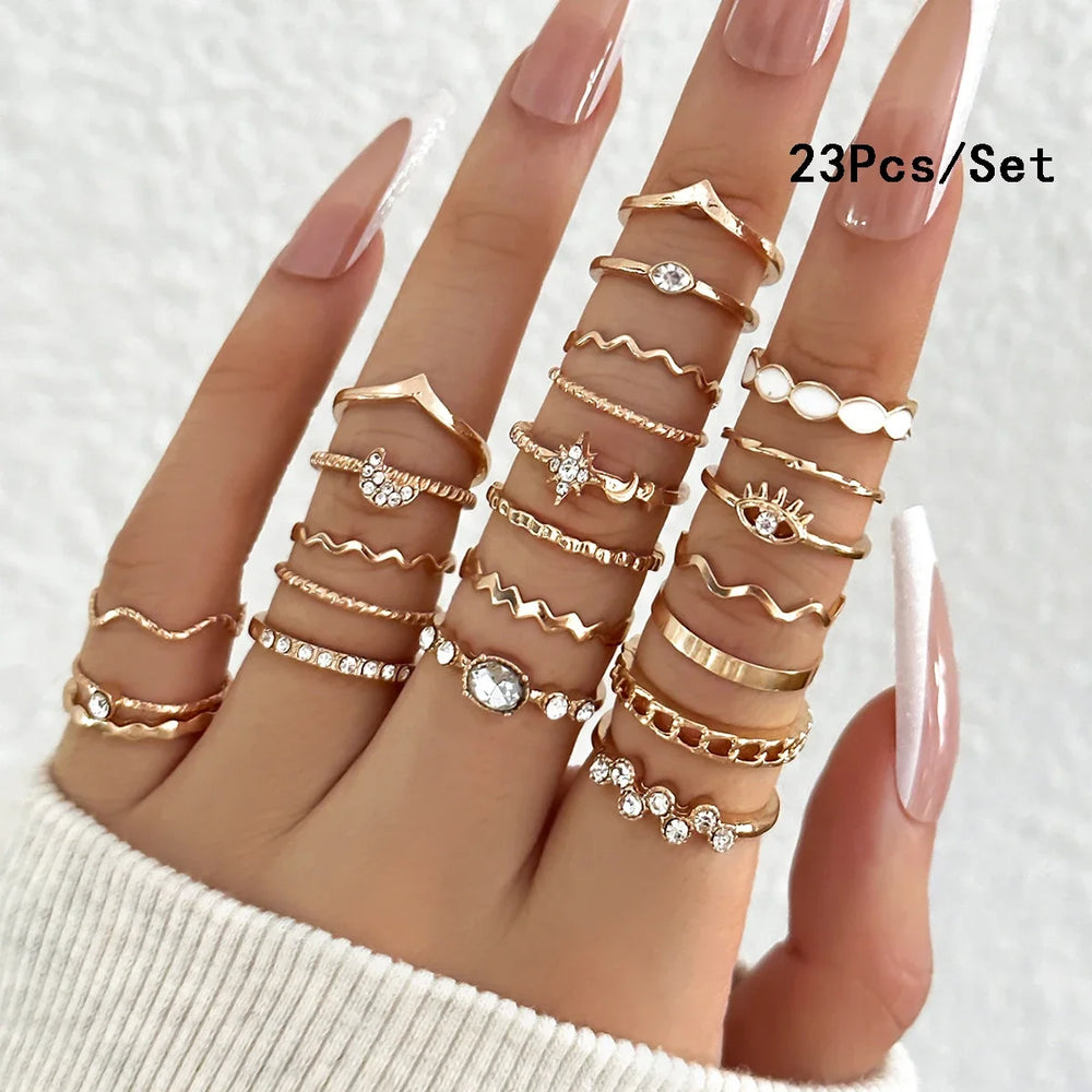 30Pcs Bohemian Geometric Knuckle Rings Set For Women Gold Silver Color Finger Ring Gi lifestyle view