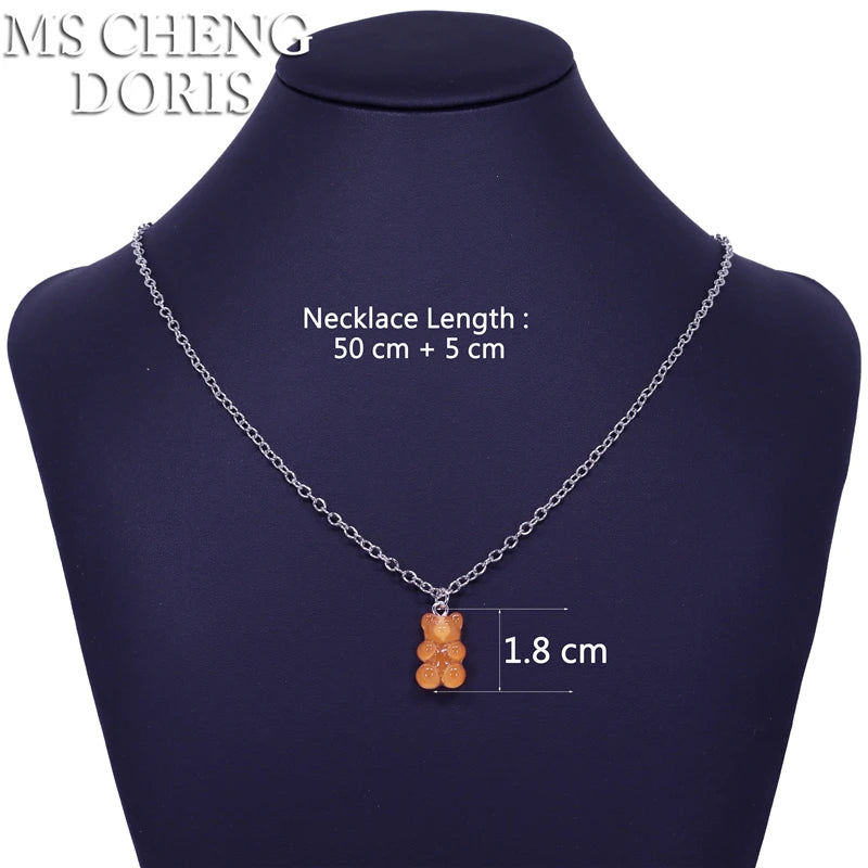Handmade 33 Styles Colors Cute Resin Gummy Bear Chain Necklaces, Candy Color Pendant lifestyle view