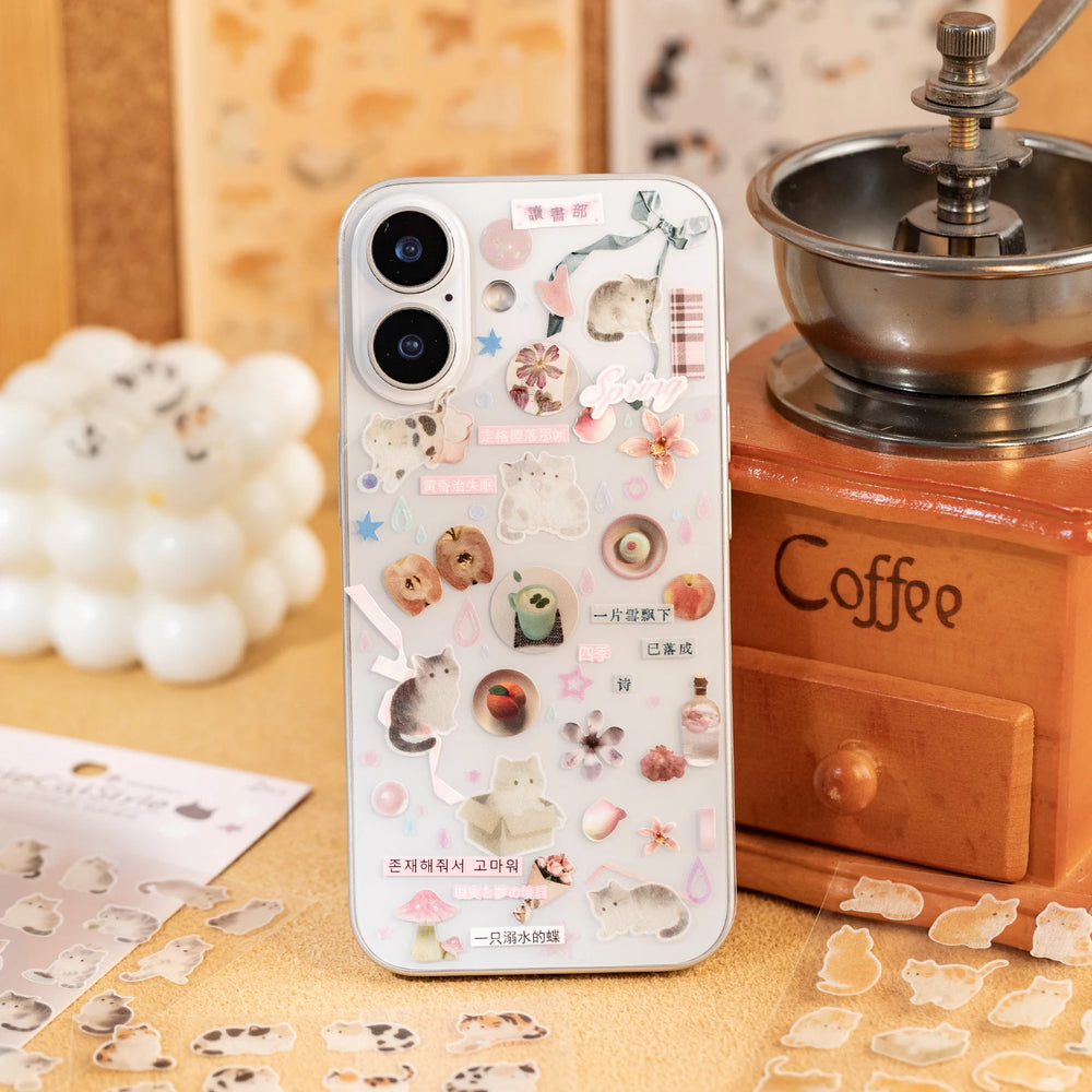 Mr. Paper 4-Pack Fluffy Meetup Stickers | Waterproof Washi Cute Cat Decals for Journa lifestyle view