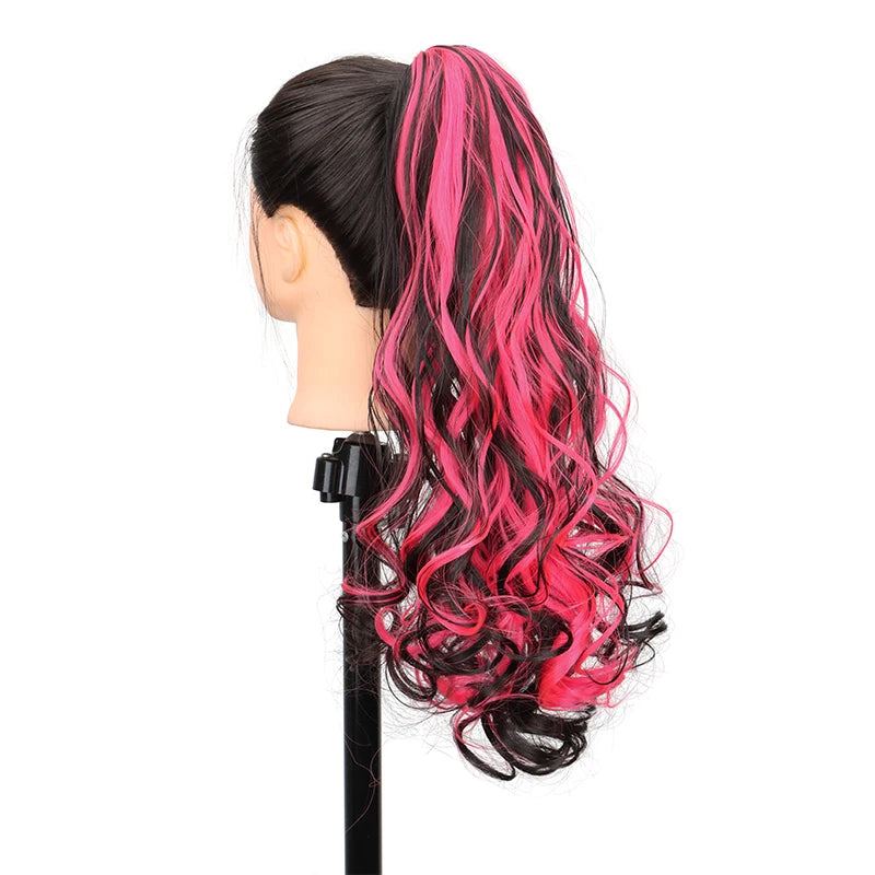 Synthetic 20Inch Long Curly Ponytail Claw Clip in Hair Extension Mixed Red Purple Hai alternate view