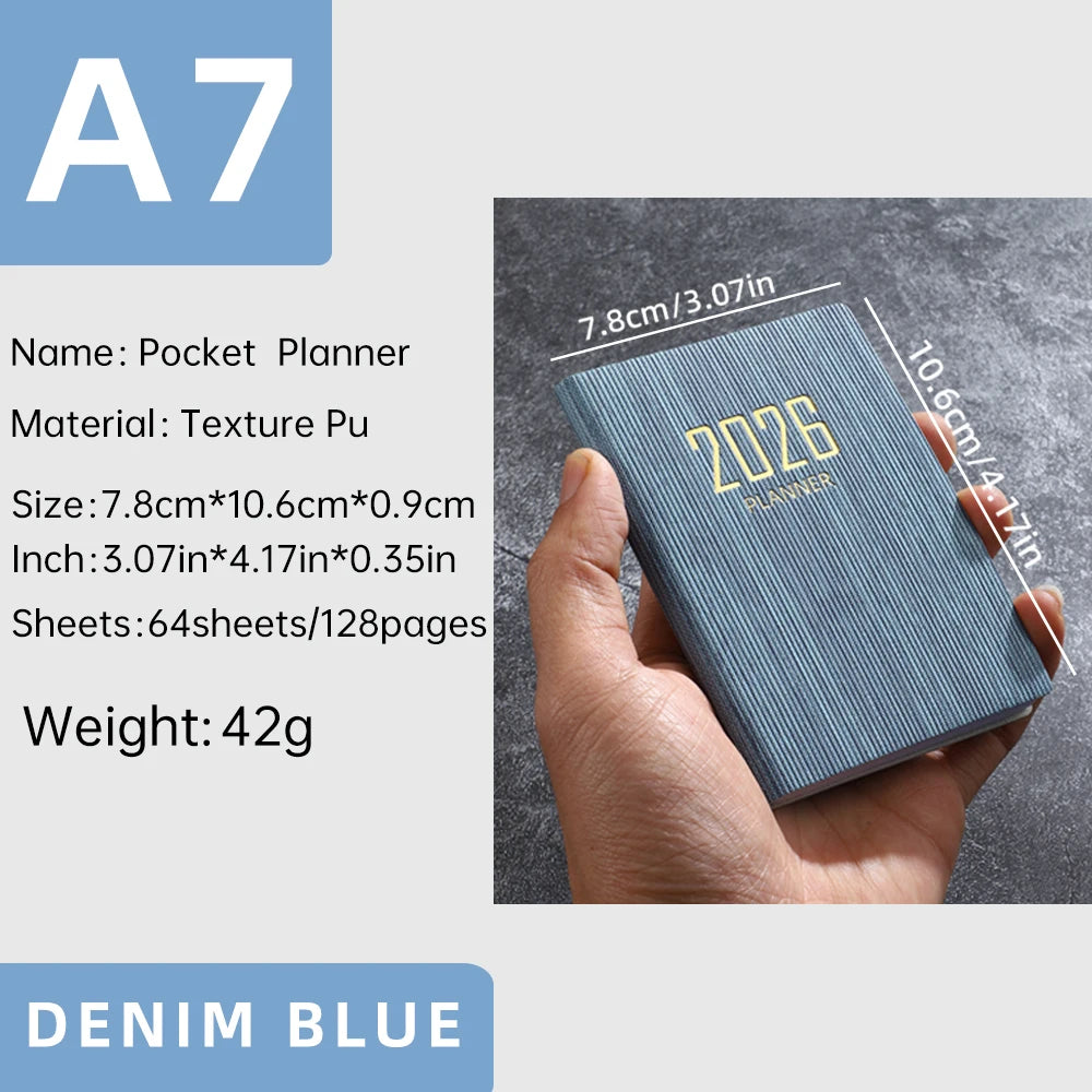 A7 2026 English Planner Book – Mini Pocket Weekly Calendar