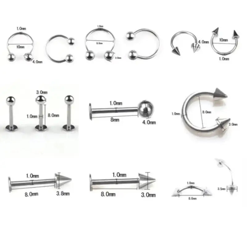 90/45 Pcs Mixed Styles Stainless Steel Eyebrow Navel Belly Lip Tongue Nose Piercing B lifestyle view