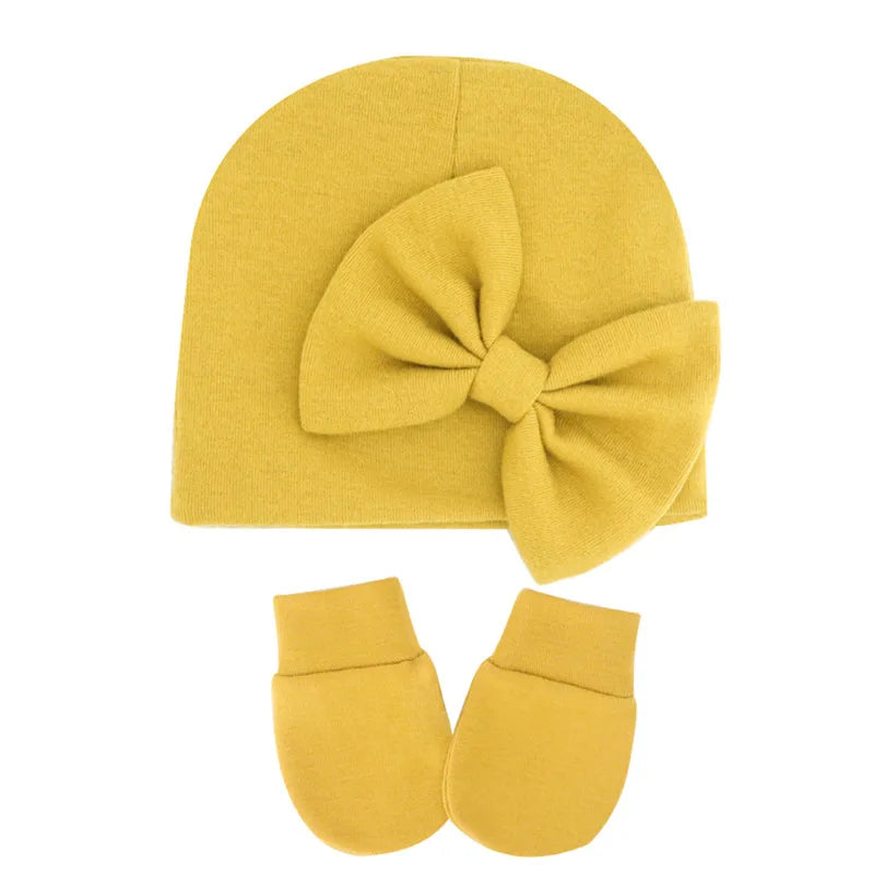 Newborn Baby Girl Hat and Gloves Set | Cotton Beanie for Infant Toddler alternate view