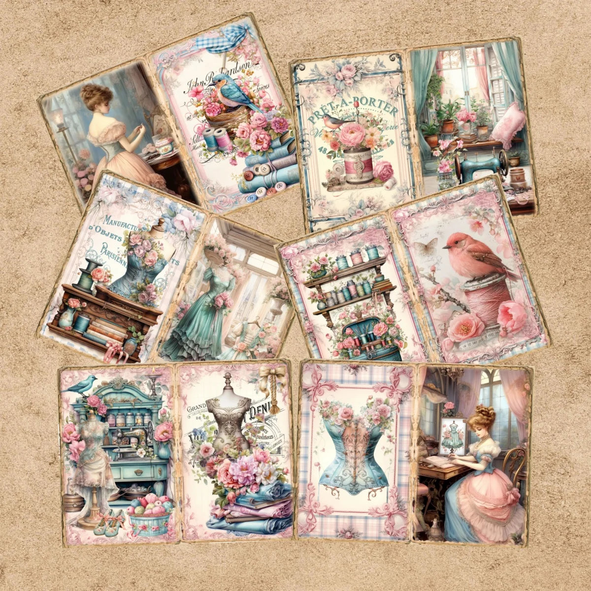 10 Sheets A5 Vintage Sewing Machine Background Paper | Scrapbooking & Journaling Craft P detail view