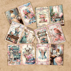 10 Sheets A5 Vintage Sewing Machine Background Paper | Scrapbooking & Journaling Craft P detail view