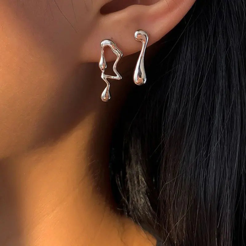Gothic Punk Gold Flame Hoop Earrings for Women | Exaggerated Geometric Piercing Jewel alternate view