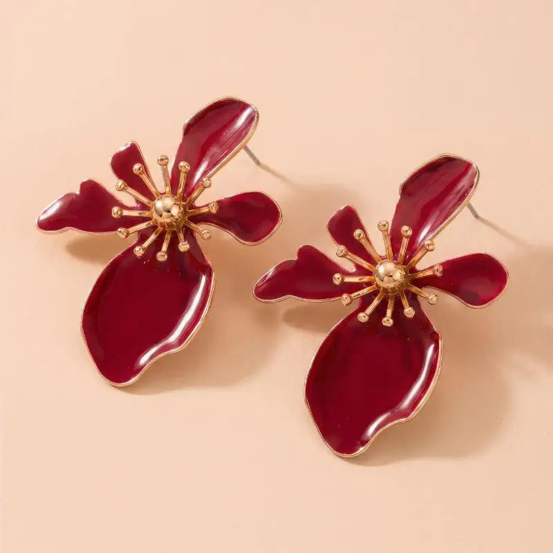 Pearl Flower Earrings Black Shaped Dangle Drop White Faux Polka Dot Gold Tone Details lifestyle view