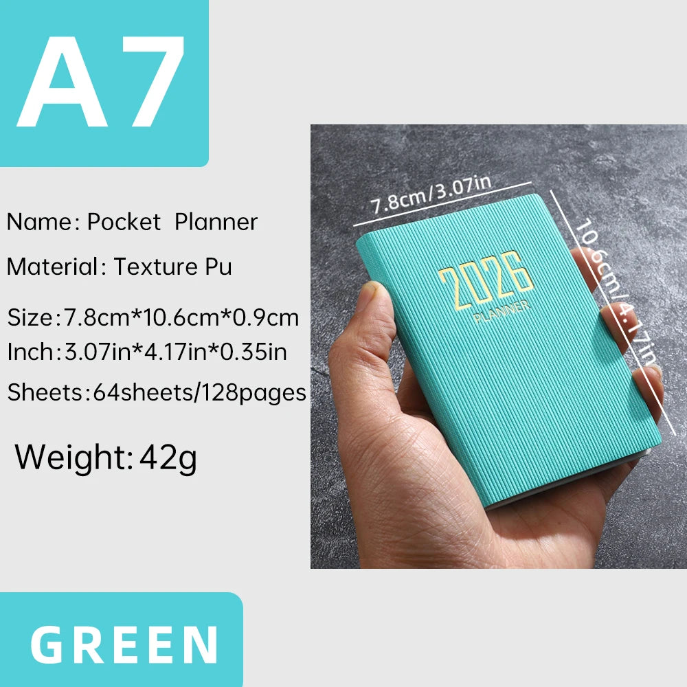 A7 2026 English Planner Book – Mini Pocket Weekly Calendar
