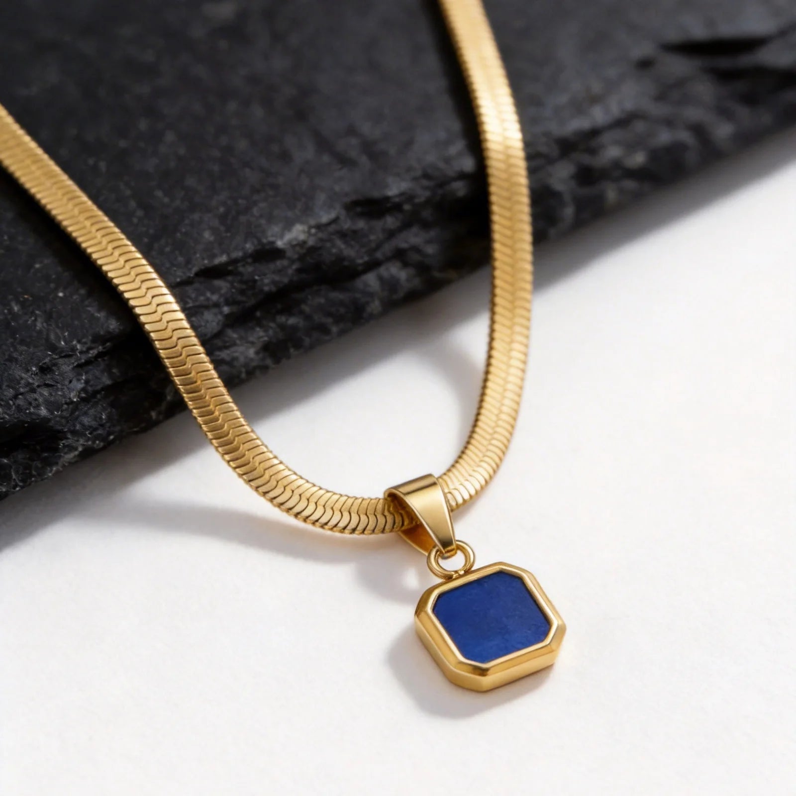 Men's Geometric Stone Pendant Necklace | Stainless Steel Blade Chain alternate view