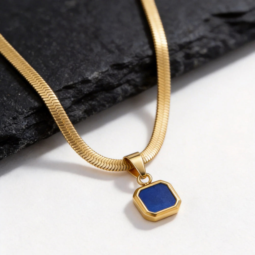 Men's Geometric Stone Pendant Necklace | Stainless Steel Blade Chain alternate view