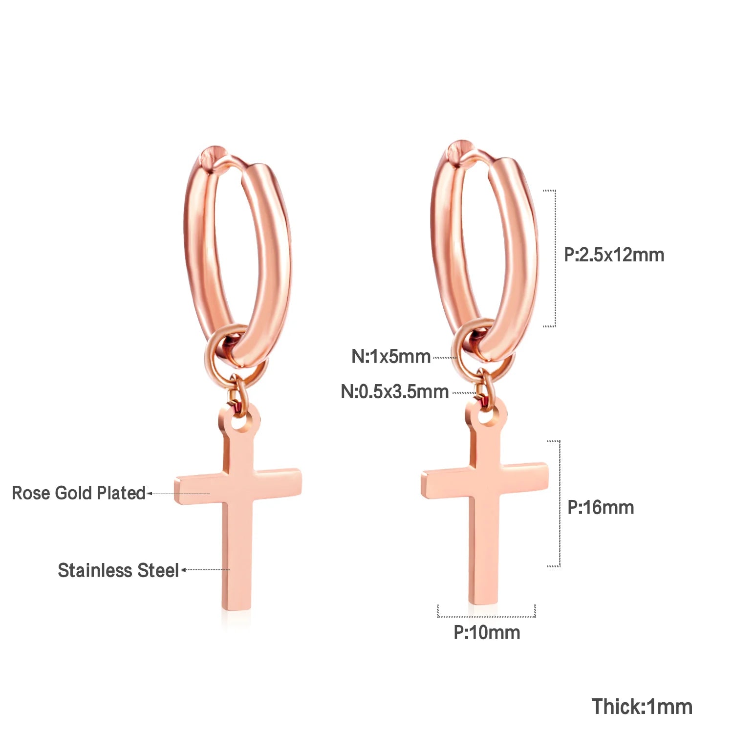 LUXUSTEEL Trendy Cross Women's Stainless Steel Hoop Earrings Colorful Metal Stud Drop Earrings Fashionable Jewelry Gift
