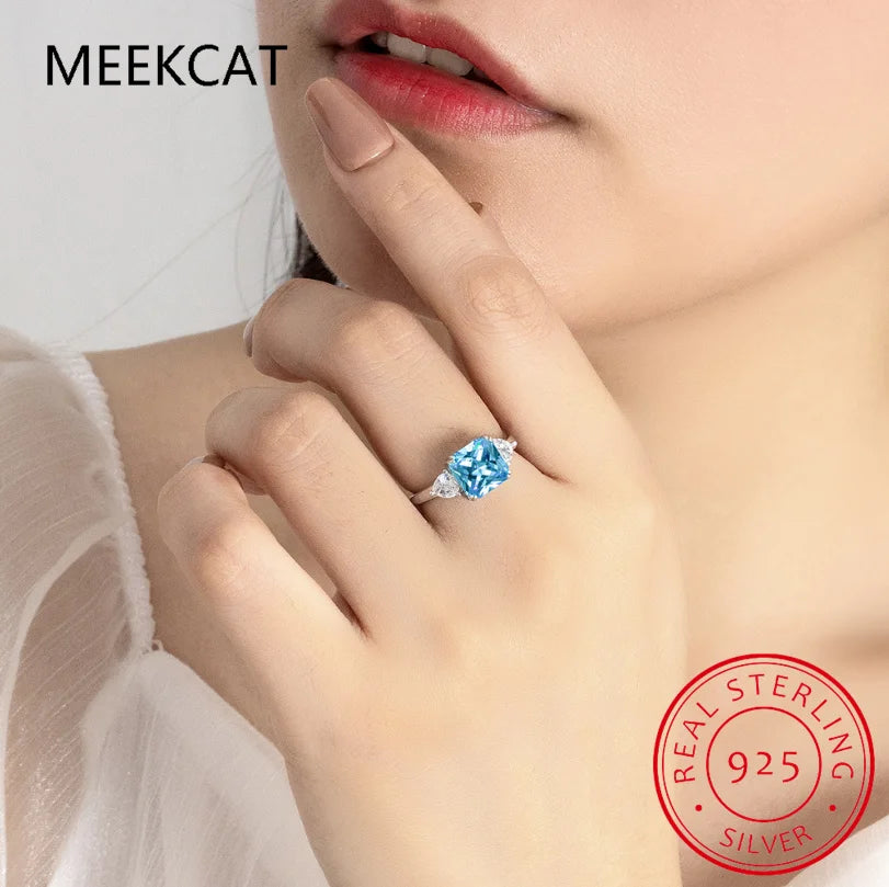 1.9ct Square Natural Sky Blue Topaz 925 Sterling Silver 3 Stone Ring for Women Gemsto alternate view