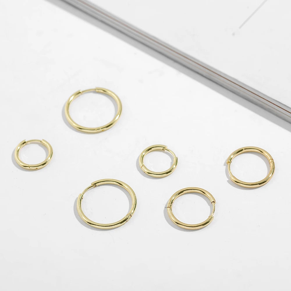 Gold Hoop Earrings for Women | Stainless Steel Round Huggies additional angle