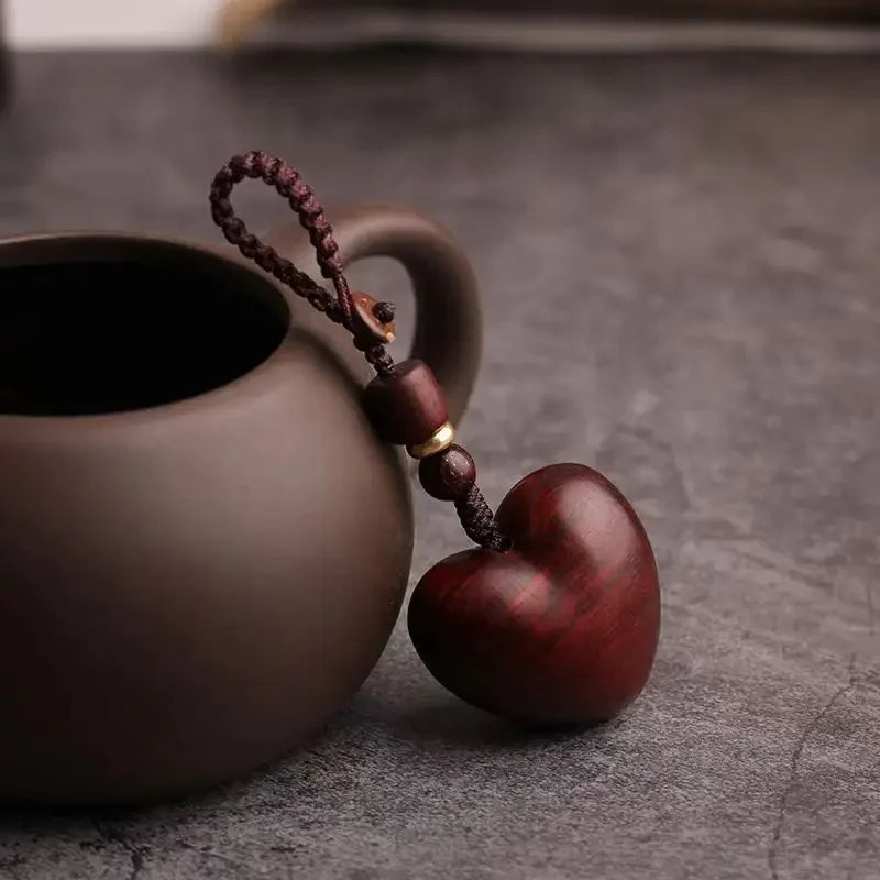 Creative Simple Rosewood Red Love Keychain | Hand-woven Solid Wood Phone Charm for additional angle